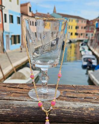collana in vetro di murano oro e rosa