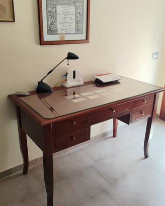 Scrivania vintage 5 cassetti + vetro
