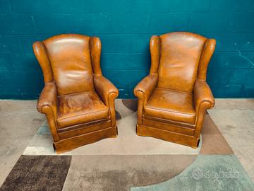 Coppia poltrone Chester Chesterfield vero cuoio uk