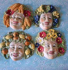 Maschere ceramica Caltagirone originali 4 pezzi