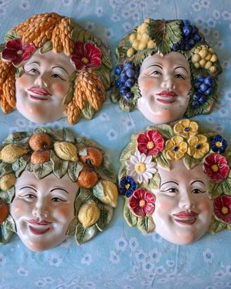 Maschere ceramica Caltagirone originali 4 pezzi