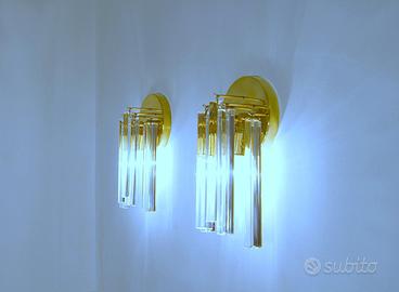 Coppia di lampade da parete Ottone / Vetro Murano