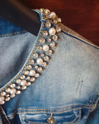 Giubbotto jeans perle e strass