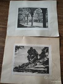 Coppia di Stampe Vintage su Seta/Tessuto – 