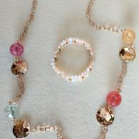 Collana sfere vetro sfaccettato con bracciale