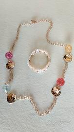 Collana sfere vetro sfaccettato con bracciale