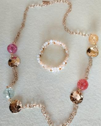 Collana sfere vetro sfaccettato con bracciale