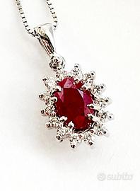 Collana Pendente Fantasia Rubino Diamanti oro 18kt