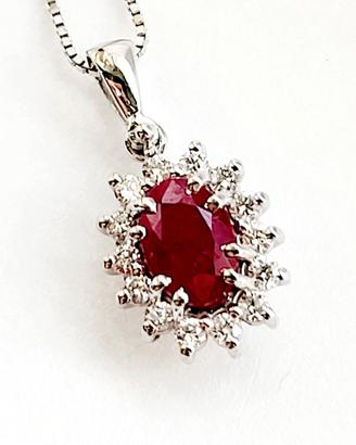 Collana Pendente Fantasia Rubino Diamanti oro 18kt
