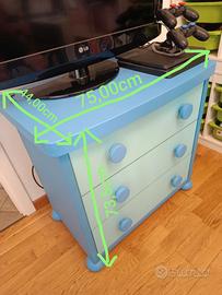 Cassettiera azzurra e celeste