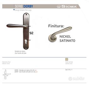 Maniglia placca porta SICMA Derby foro Yale 8x92mm