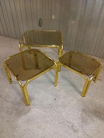 Tavolini ad incastro vintage ottone e vetro