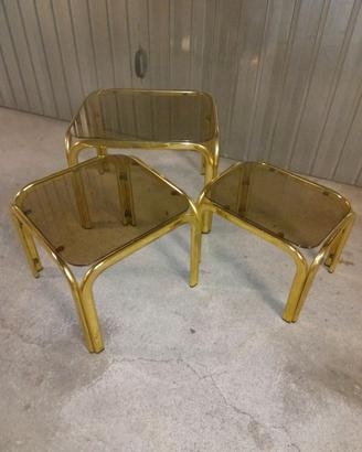 Tavolini ad incastro vintage ottone e vetro
