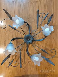 lampadario con quattro luci in ferro battuto 