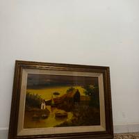 quadro con cornice vintage - paesaggio al tramonto