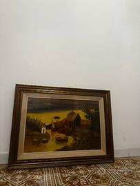 quadro con cornice vintage - paesaggio al tramonto