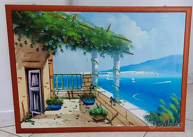 Quadro con veduta di napoli dipinto a mano a olio.