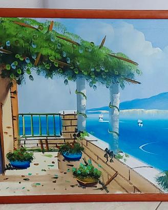 Quadro con veduta di napoli dipinto a mano a olio.