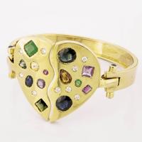 Bracciale cuore con zaffiri, smeraldi e diamanti