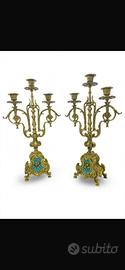 Coppia candelabri in ottone dorato