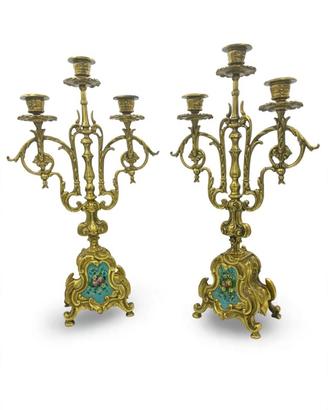 Coppia candelabri in ottone dorato