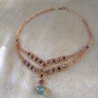 Collana  pendente pietra agata oro blu vintage 