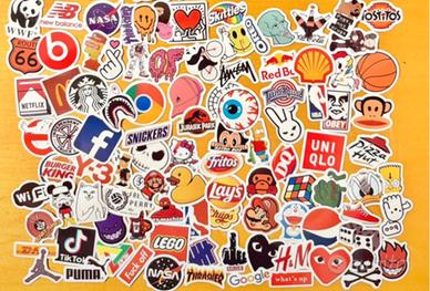 100 Stickers adesivi colorati brand famosi nuovi