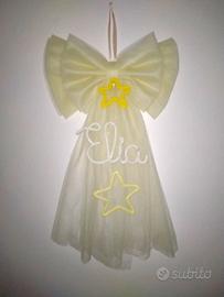 Fiocco nascita con nome Elia in tricotin e stelle