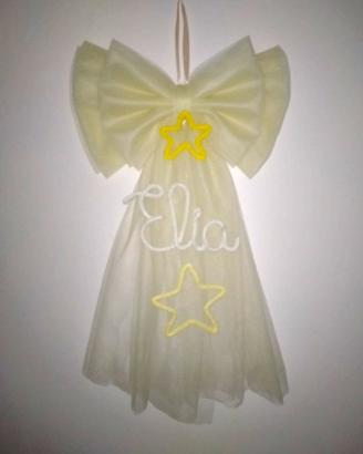 Fiocco nascita con nome Elia in tricotin e stelle