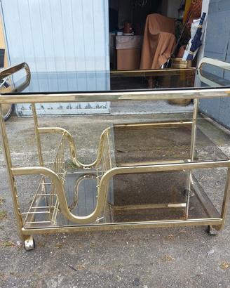 Carrello portavivande ottone e vetro fumè