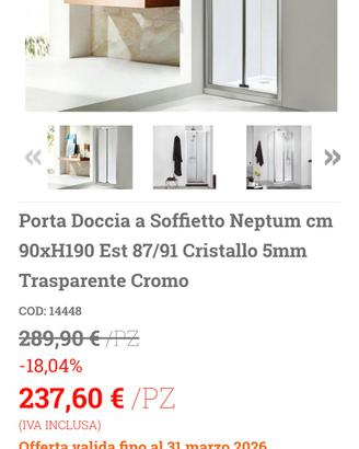 Porta Doccia a Soffietto  Neptum 90x190h