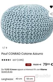 2Pouf azzurro 50 cm in cotone, elegante, morbido, 