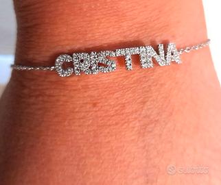 Bracciale nome Cristina in oro 18Kt e Diamanti 