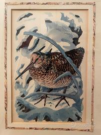 Lotto quadro cacciagione beccaccia e uccelli