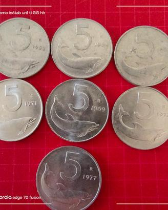 7 monete da 5 lire