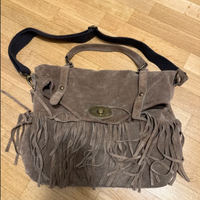 Borsa con frange Marrone scamosciata e in pelle