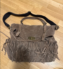 Borsa con frange Marrone scamosciata e in pelle