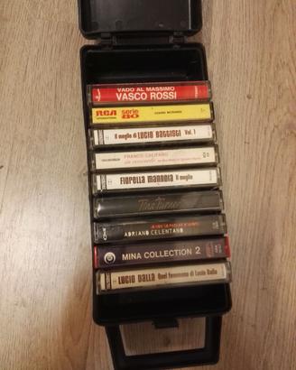 9 audiocassette vintage con custodia.