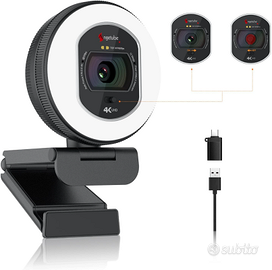 Angetube Webcam 4K con luce per PC: UHD 4K