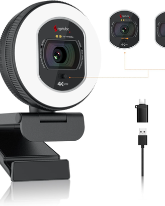 Angetube Webcam 4K con luce per PC: UHD 4K