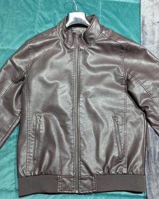 Giubbotto Bomber Uomo in Ecopelle Marrone - Taglia