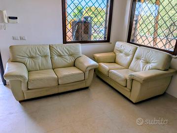 Coppia Divani Vera Pelle Beige 2 Posti