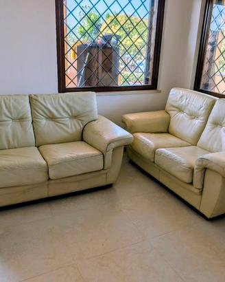 Coppia Divani Vera Pelle Beige 2 Posti