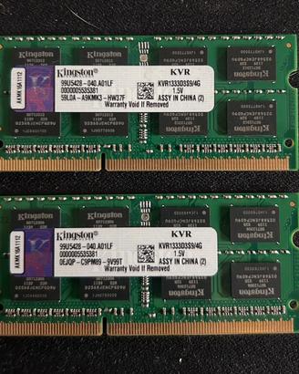 Kingston 8GB (4Gx2) 4Gb 1333Mhz Ddr3  SODIMM