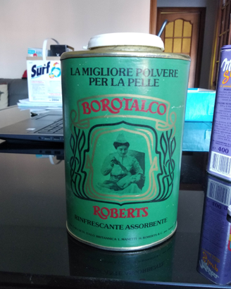 Barattolo borotalco Roberts in latta e cartone