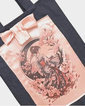 Shopper di jeans con stampa