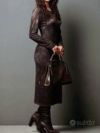 Abito Midi Slim-Fit a Collo Tondo Stile Elegante