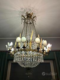 Lampadario in stile Impero cristallo e ottone