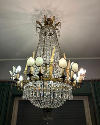 Lampadario in stile Impero cristallo e ottone