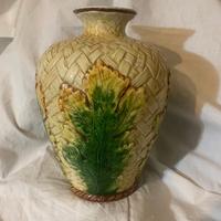 Vaso ceramica foglie rilievo UNICA Italy 1950/60